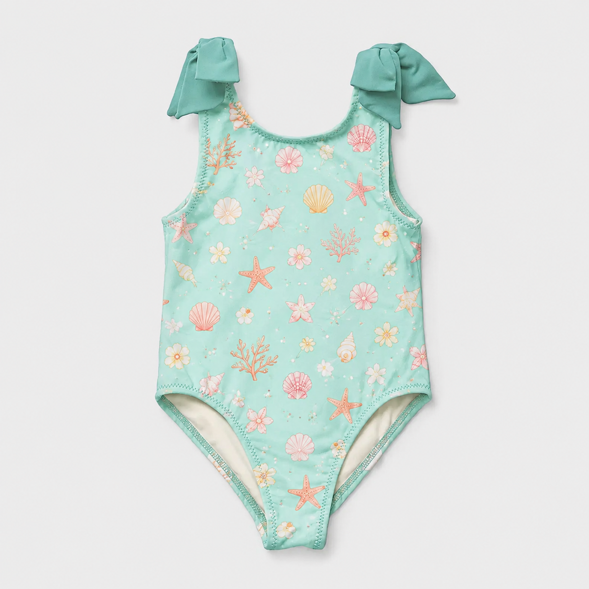 Seashell Bloom Tie Shoulder One Piece Swimsuit