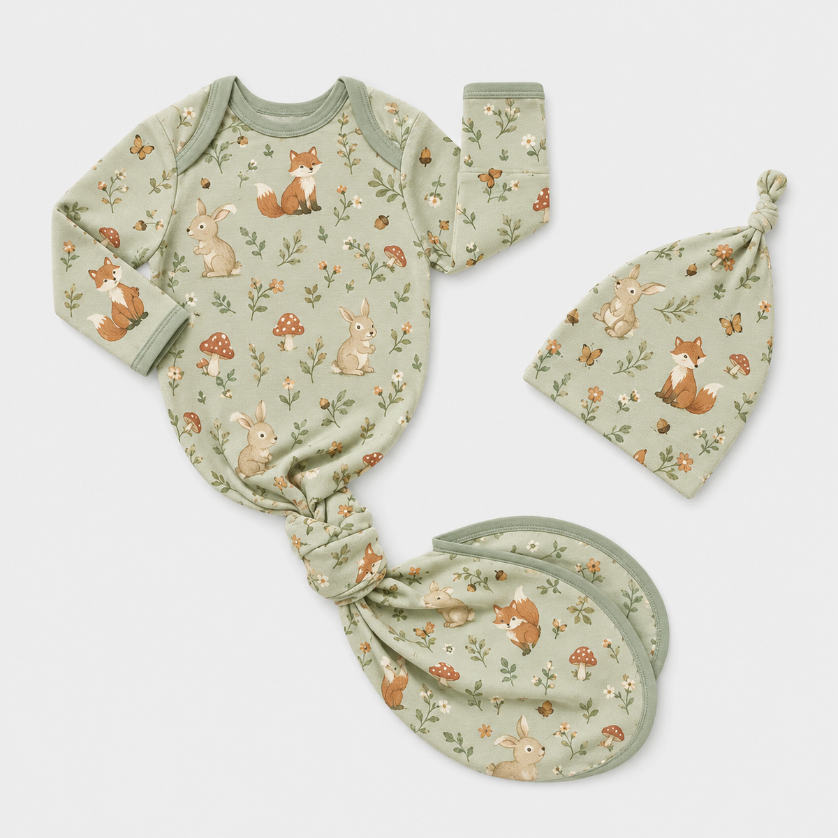 Forest Meadow Bamboo Gown and Hat Newborn Baby Gift Set