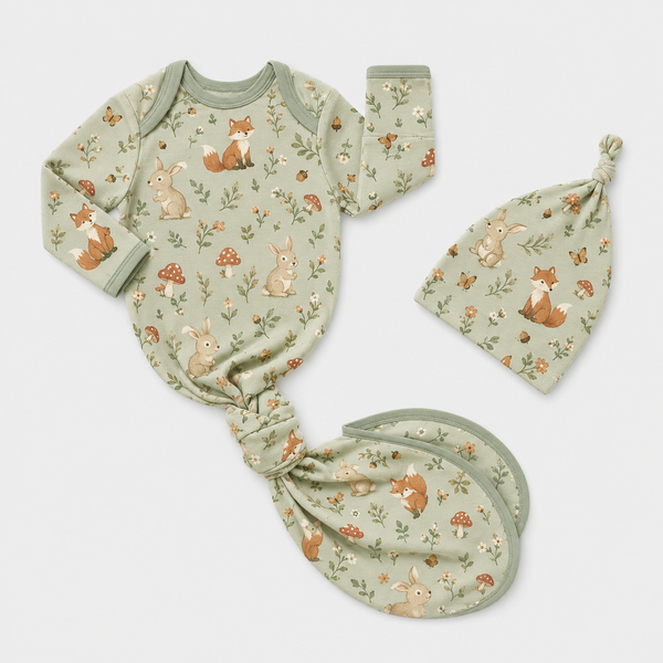 Forest Meadow Bamboo Gown and Hat Newborn Baby Gift Set