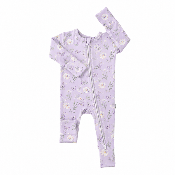 Lavender Daisy Bamboo Convertible Baby Romper