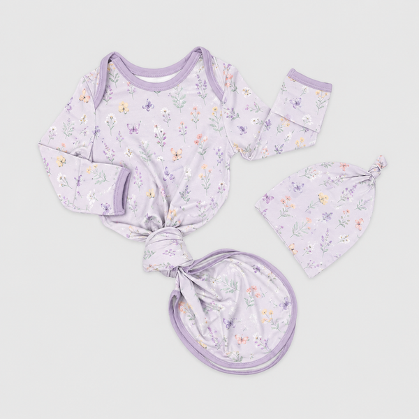 Lavender Meadow Bamboo Gown and Hat Newborn Baby Gift Set