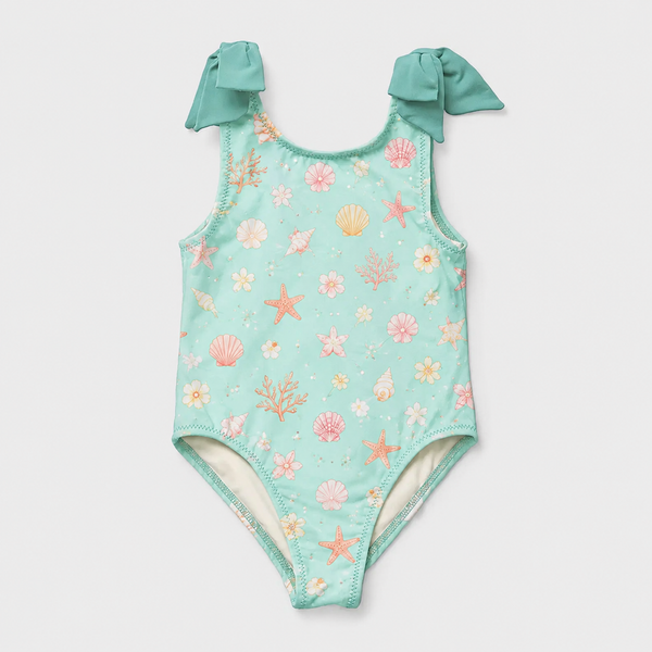 Seashell Bloom Tie Shoulder One Piece Swimsuit